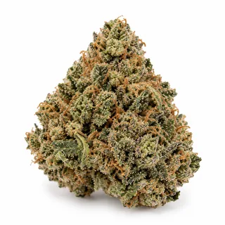 AI-generated reimagining of AK-47 dried, trimmed cannabis bud on a white background.