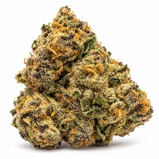 AI-generated reimagining of Blue Sharpie dried, trimmed cannabis bud on a white background.