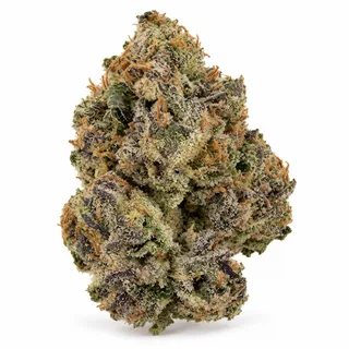 AI-generated reimagining of Cherry Popperz dried, trimmed cannabis bud on a white background.