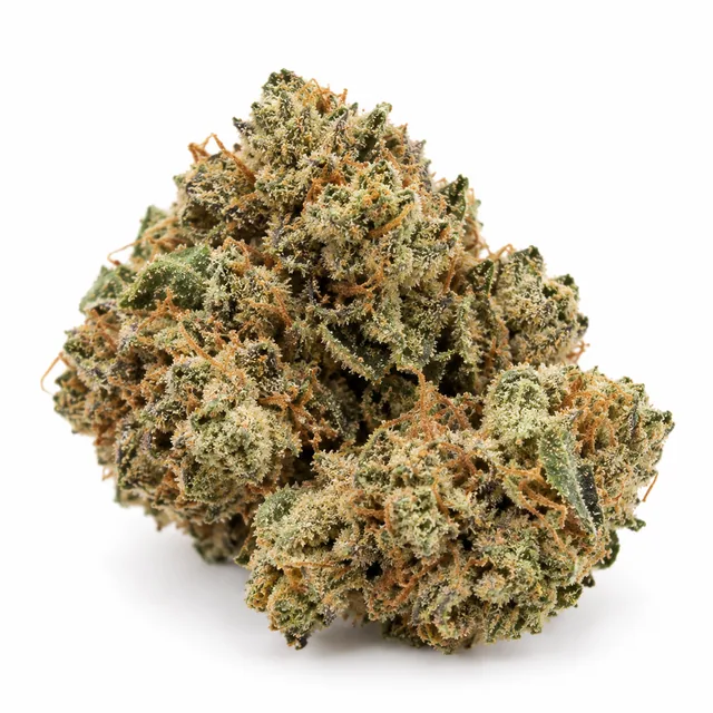 AI-generated reimagining of Future #1 dried, trimmed cannabis bud on a white background.