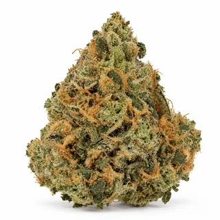 AI-generated reimagining of Gorilla Zkittlez dried, trimmed cannabis bud on a white background.