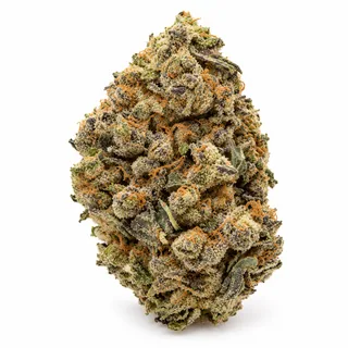 AI-generated reimagining of Jelly Cake dried, trimmed cannabis bud on a white background.