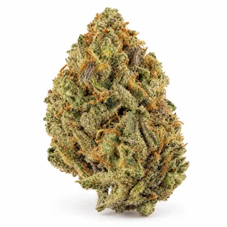 AI-generated reimagining of Lemon Haze dried, trimmed cannabis bud on a white background.