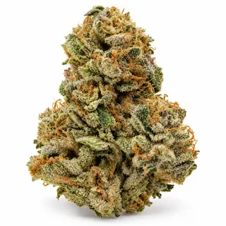 AI-generated reimagining of Lollipopz dried, trimmed cannabis bud on a white background.
