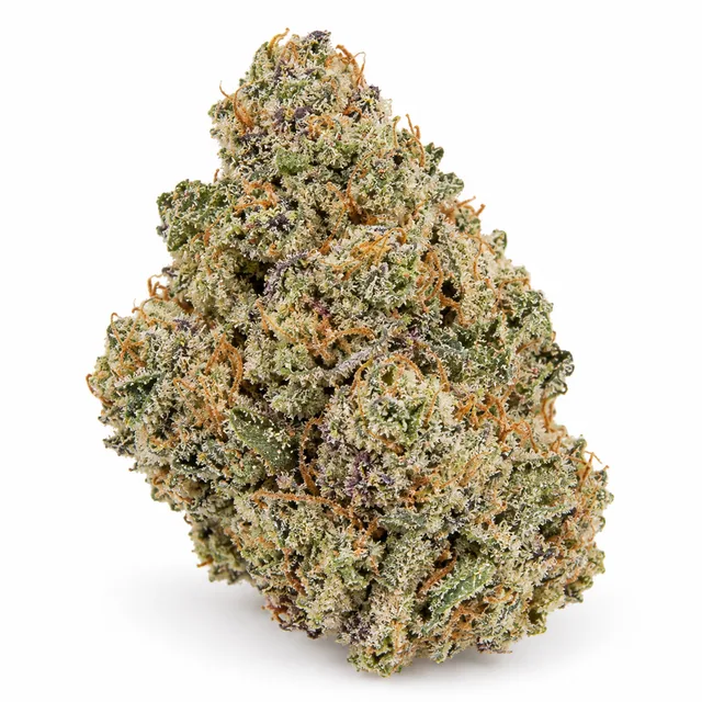 AI-generated reimagining of MAC dried, trimmed cannabis bud on a white background.