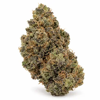 AI-generated reimagining of Pop Rocks dried, trimmed cannabis bud on a white background.