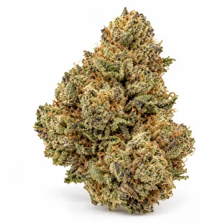 AI-generated reimagining of Rose Gold Runtz dried, trimmed cannabis bud on a white background.