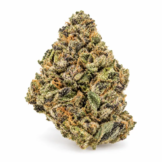 AI-generated reimagining of Sherb Cream Pie dried, trimmed cannabis bud on a white background.