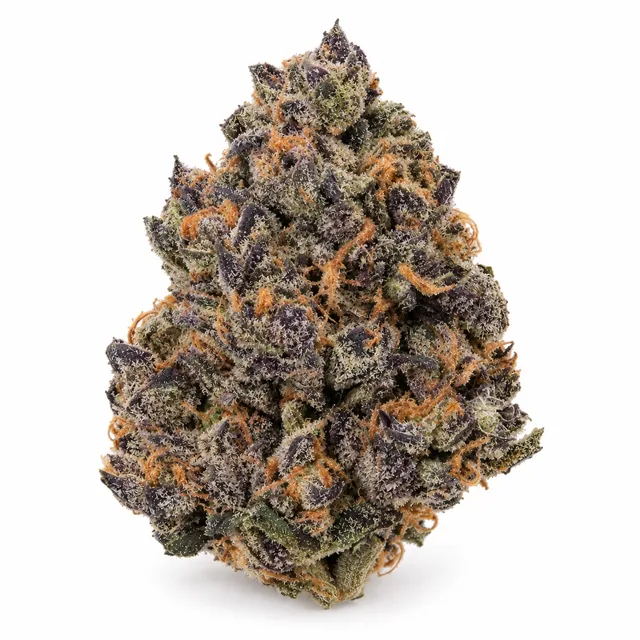 AI-generated reimagining of Tropical Cherry dried, trimmed cannabis bud on a white background.