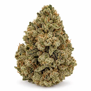 AI-generated reimagining of White Cherry dried, trimmed cannabis bud on a white background.