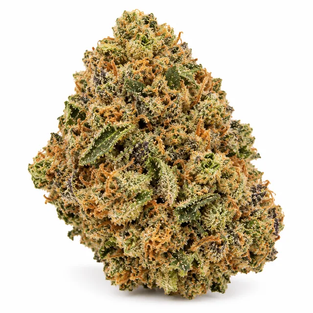 AI-generated reimagining of Z Pie dried, trimmed cannabis bud on a white background.